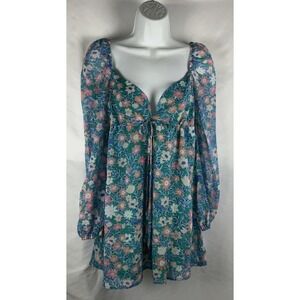 Sky to Moon Size S Floral Baby Doll Dress Empire Tie Waist Puff Long Sleeve